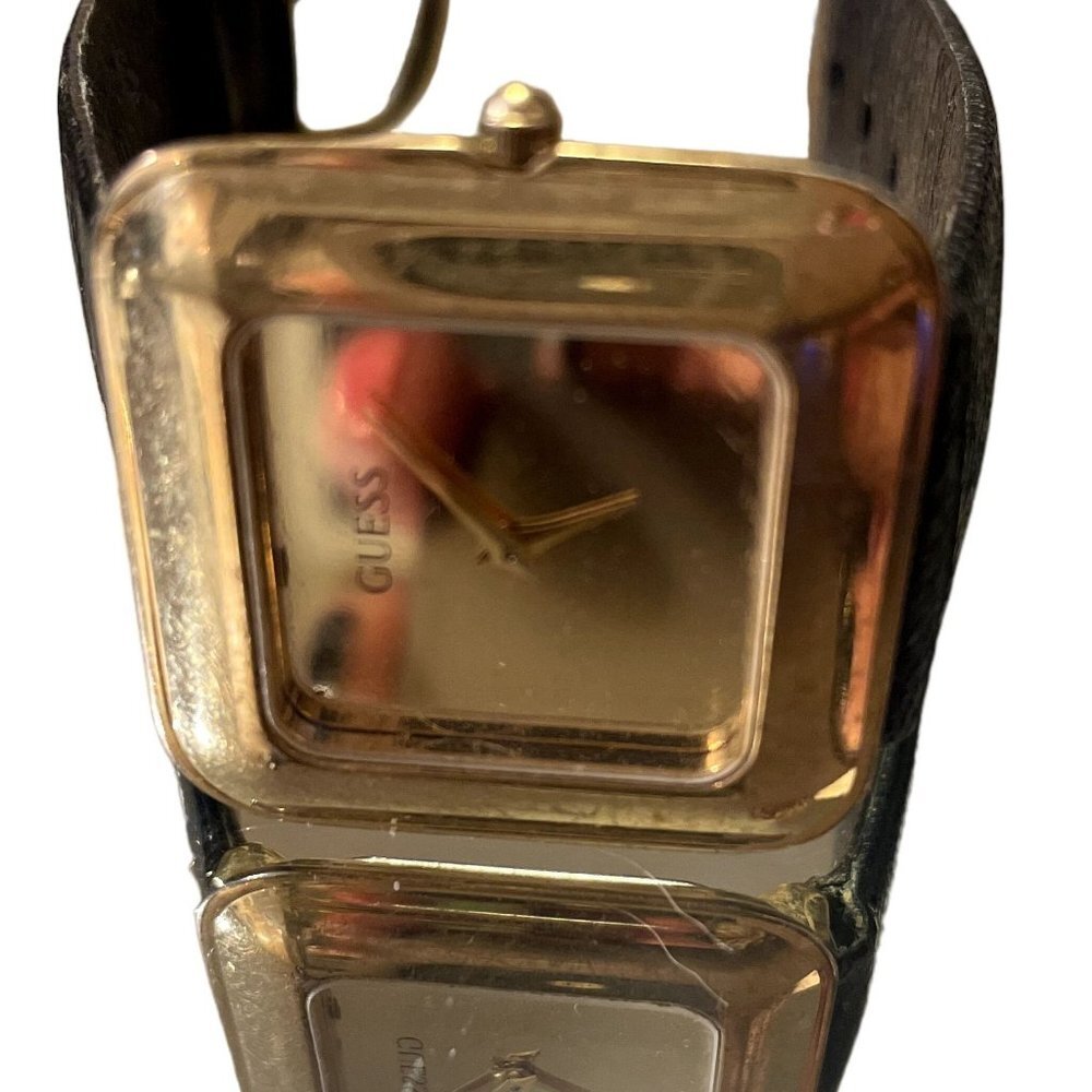 Rare Vintage 1992 Guess Watch Square Gold Mirrored Dial Water Resistant New Batt